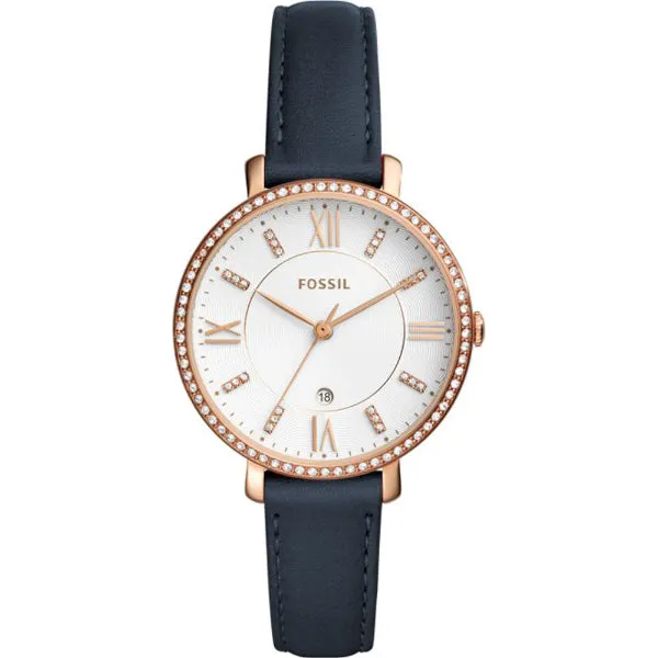 Fossil Jacqueline Blue Leather Strap White Dial Quartz Watch for Ladies - ES4291