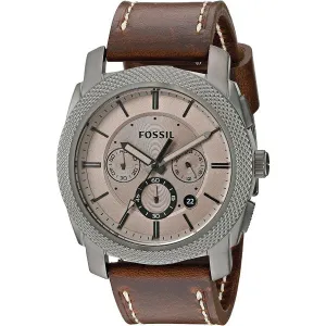 Fossil Machine Brown Leather Strap Brown Dial Chronograph Quartz Watch for Gents - FS5215