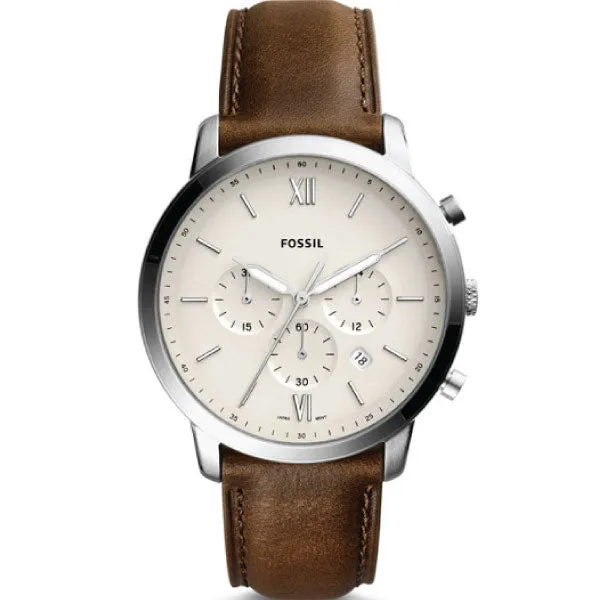 Fossil Neutra Brown Leather Strap Cream Dial Chronograph Quartz Watch for Gents - FS5380