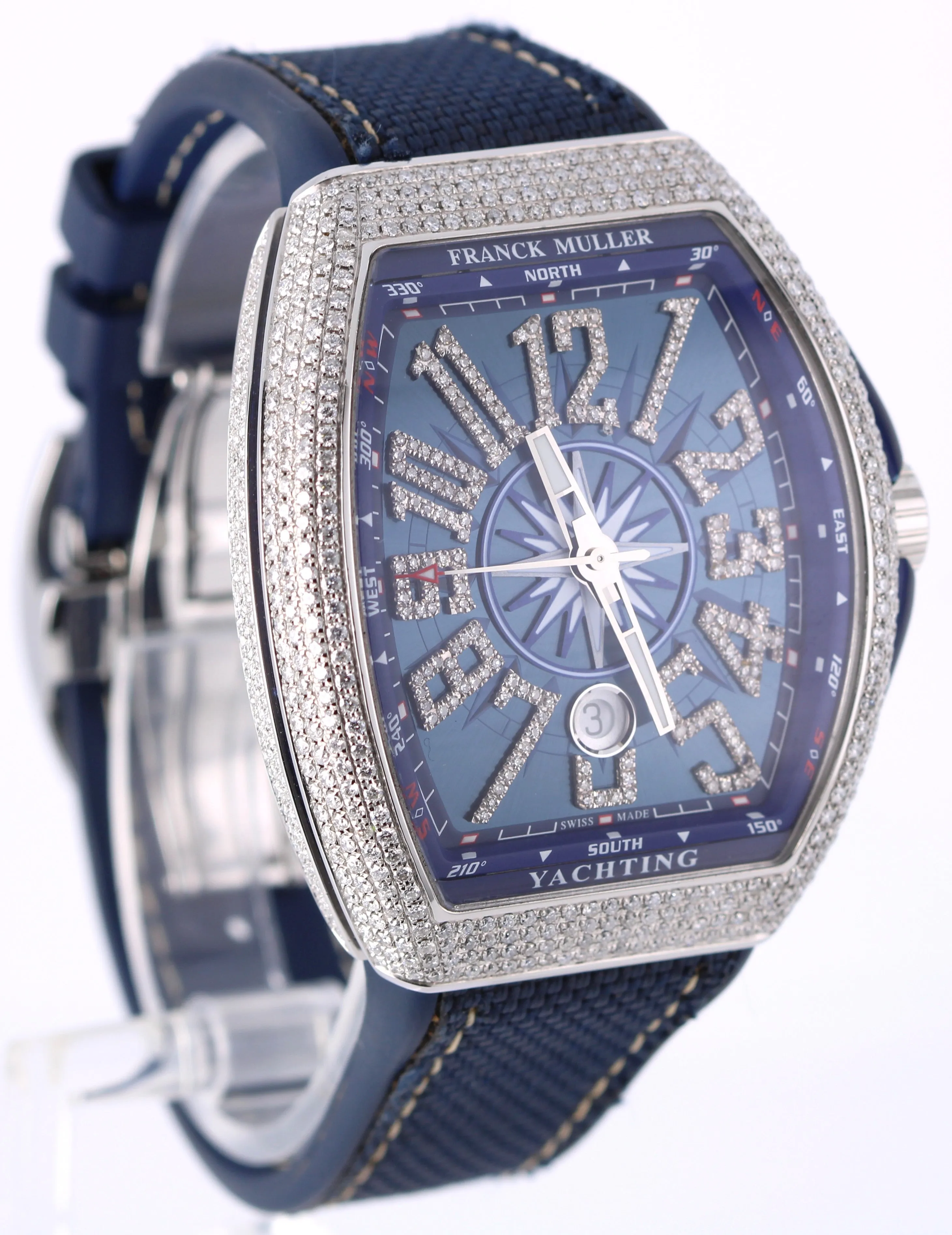 Franck Muller Vanguard YACHTING Steel Blue DIAMONDS 44mm V 45 SC DT AC BL Watch