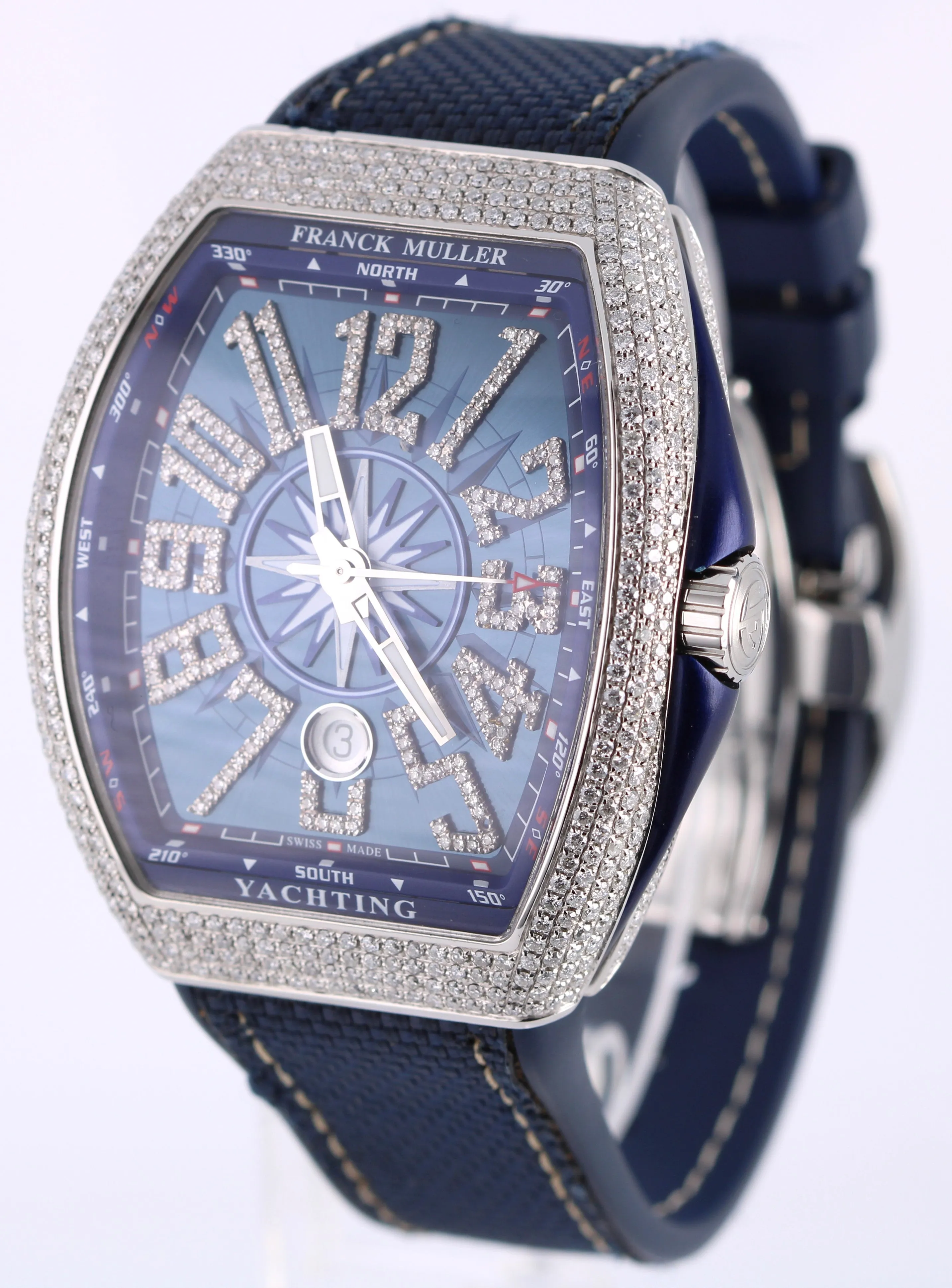 Franck Muller Vanguard YACHTING Steel Blue DIAMONDS 44mm V 45 SC DT AC BL Watch