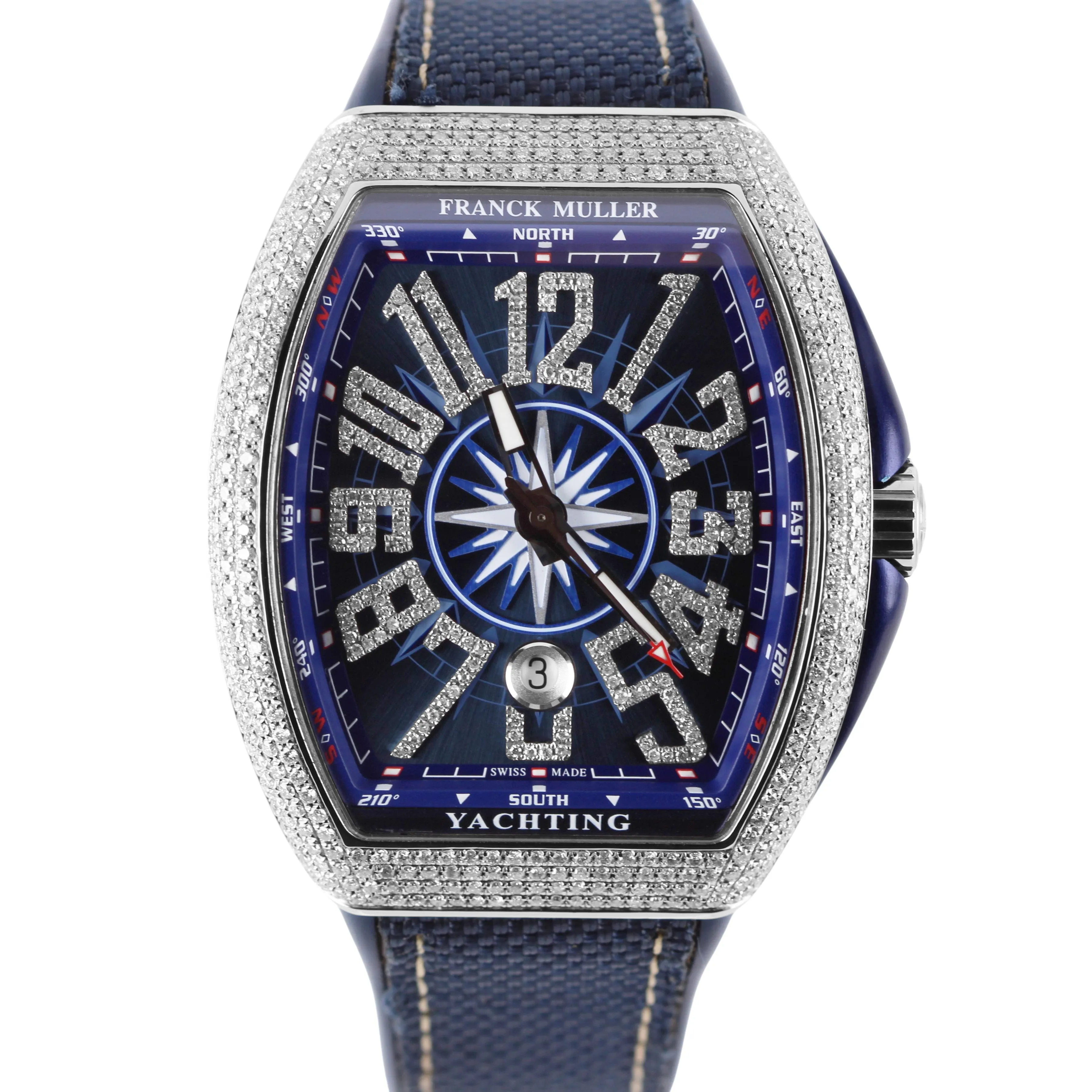 Franck Muller Vanguard YACHTING Steel Blue DIAMONDS 44mm V 45 SC DT AC BL Watch