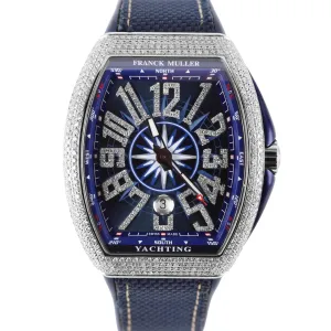 Franck Muller Vanguard YACHTING Steel Blue DIAMONDS 44mm V 45 SC DT AC BL Watch