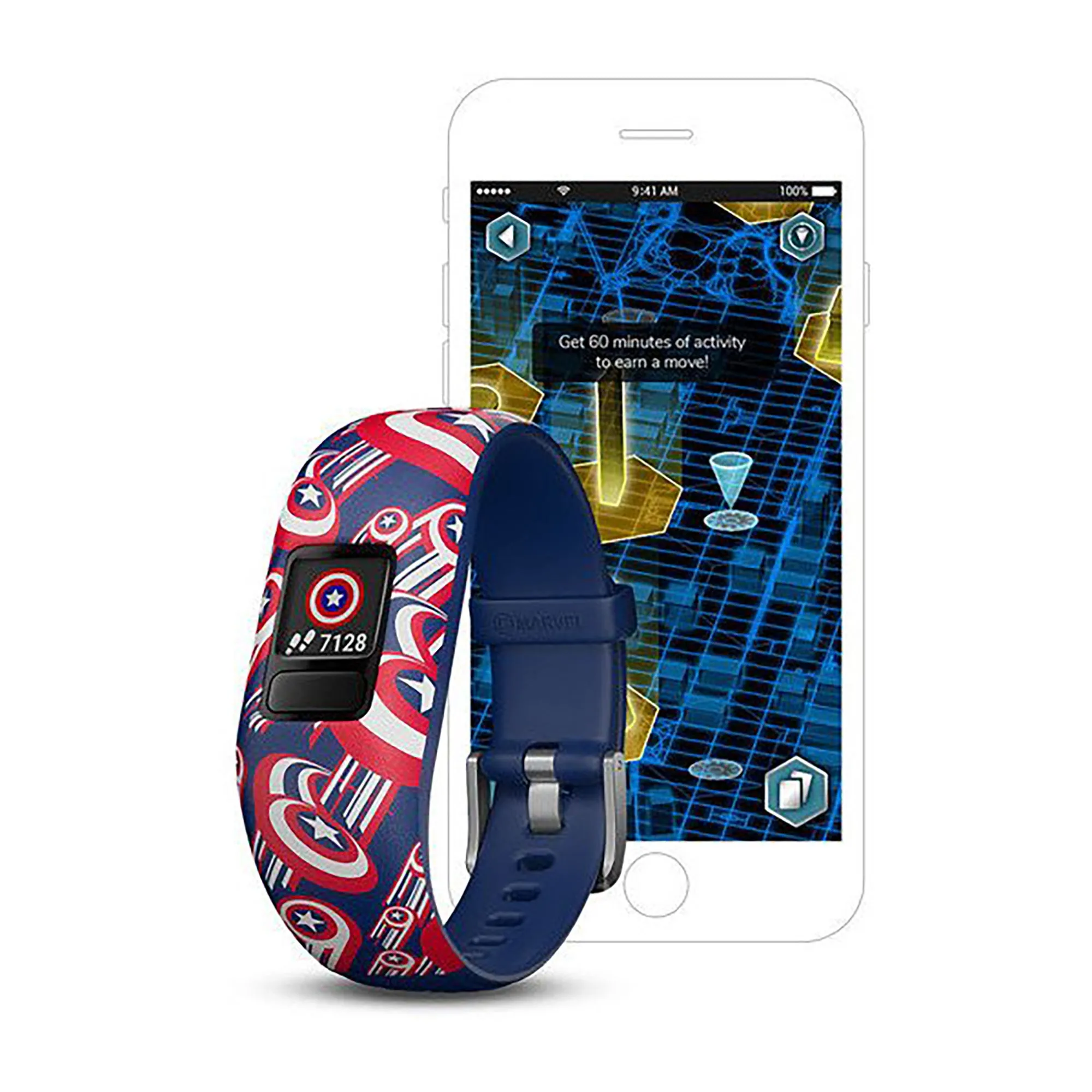 Garmin Vivofit Jr. 2 Silicone Captain America Strap Full Color Display Dial Watch - 010-01909-12