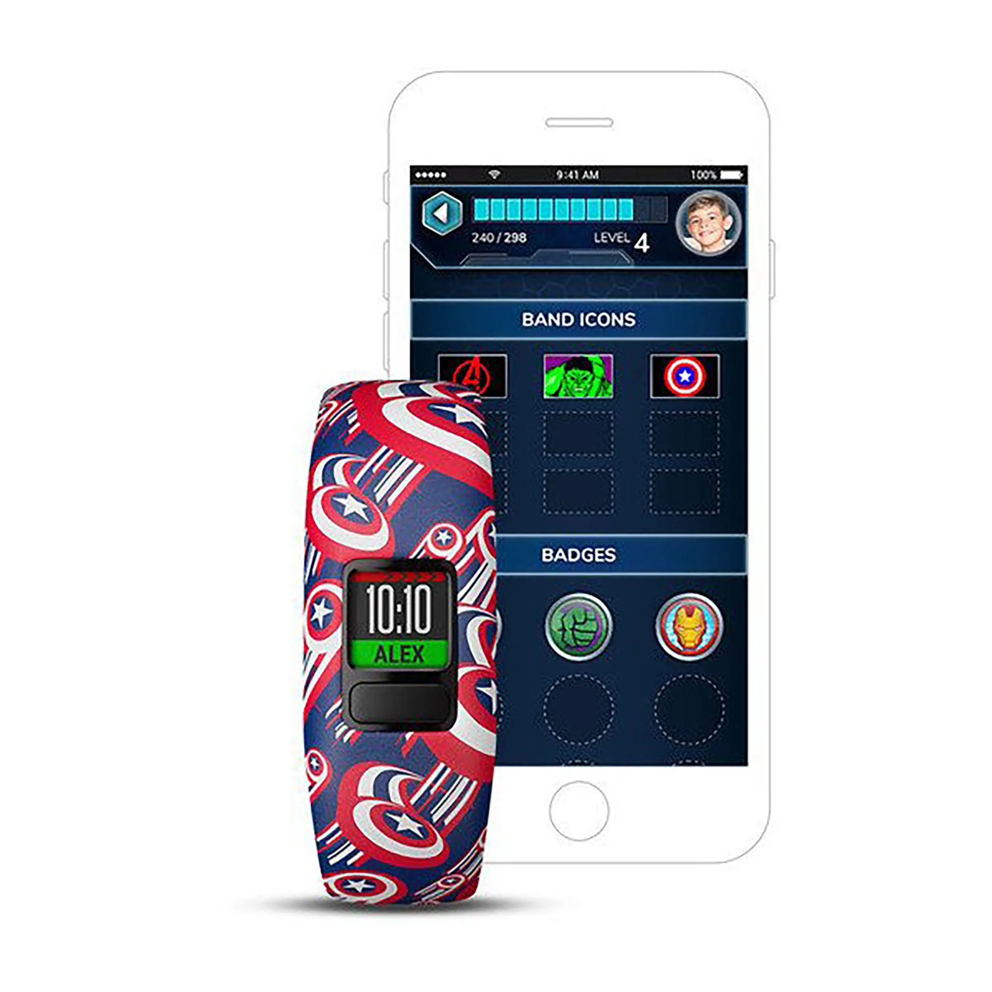 Garmin Vivofit Jr. 2 Silicone Captain America Strap Full Color Display Dial Watch - 010-01909-12