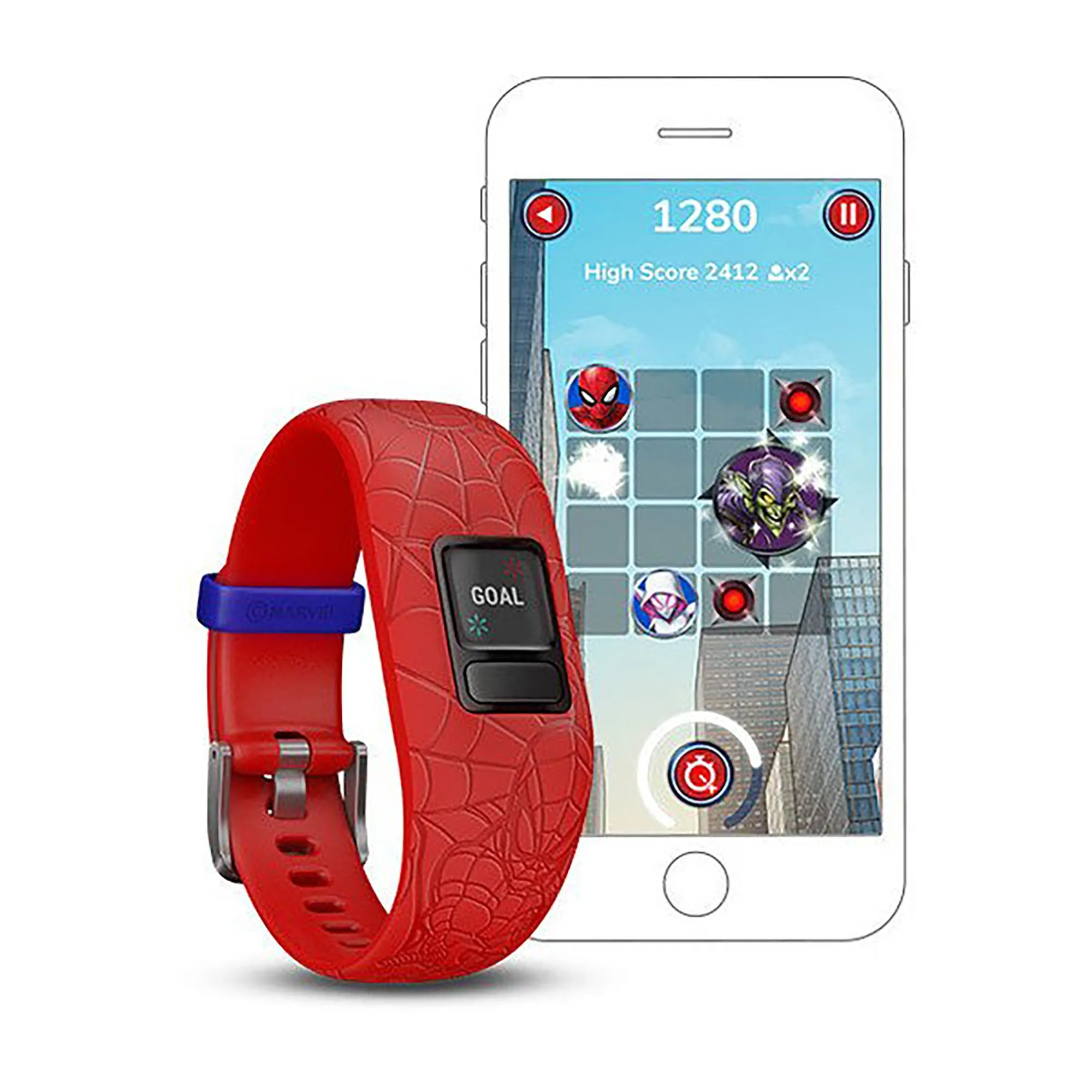 Garmin Vivofit Jr. 2 Silicone Red Spiderman Strap Full Color Display Dial Watch - 010-01909-16