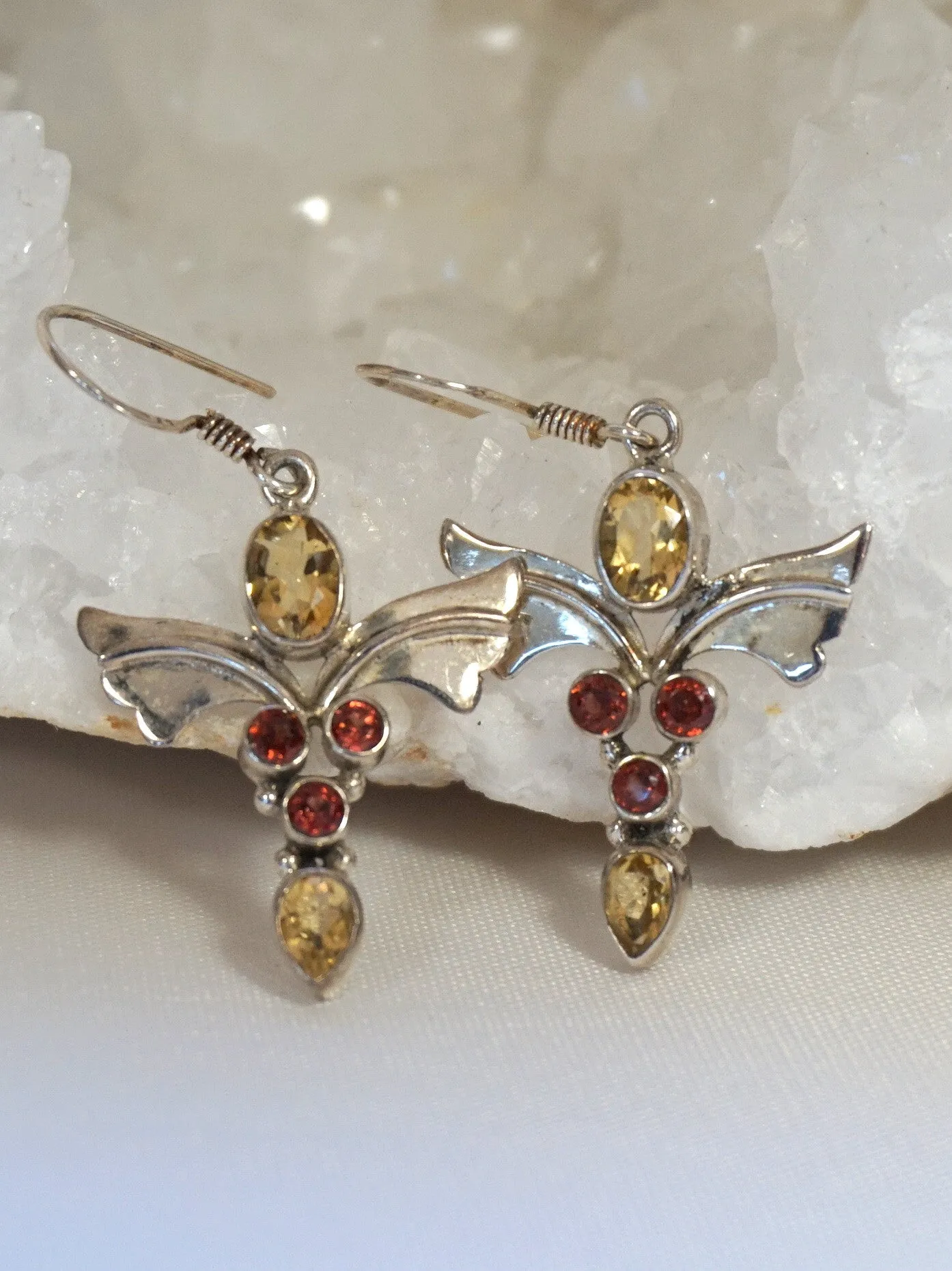 *Garnet and Citrine Quartz Angel Sterling Earring Set 1