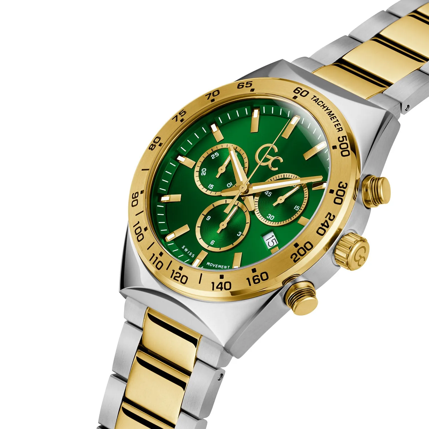 Gc Men's Watch Silver & Gold Tone Case Quartz