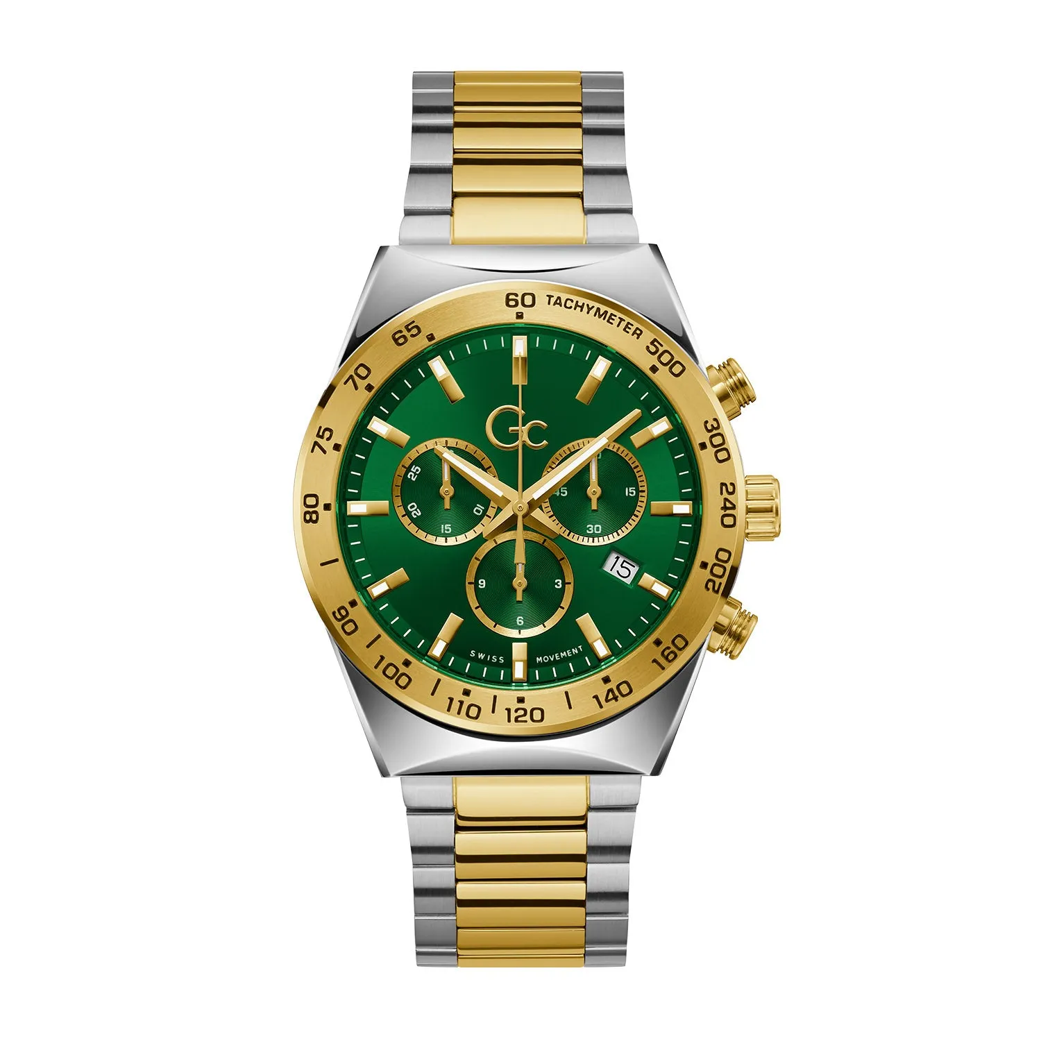 Gc Men's Watch Silver & Gold Tone Case Quartz