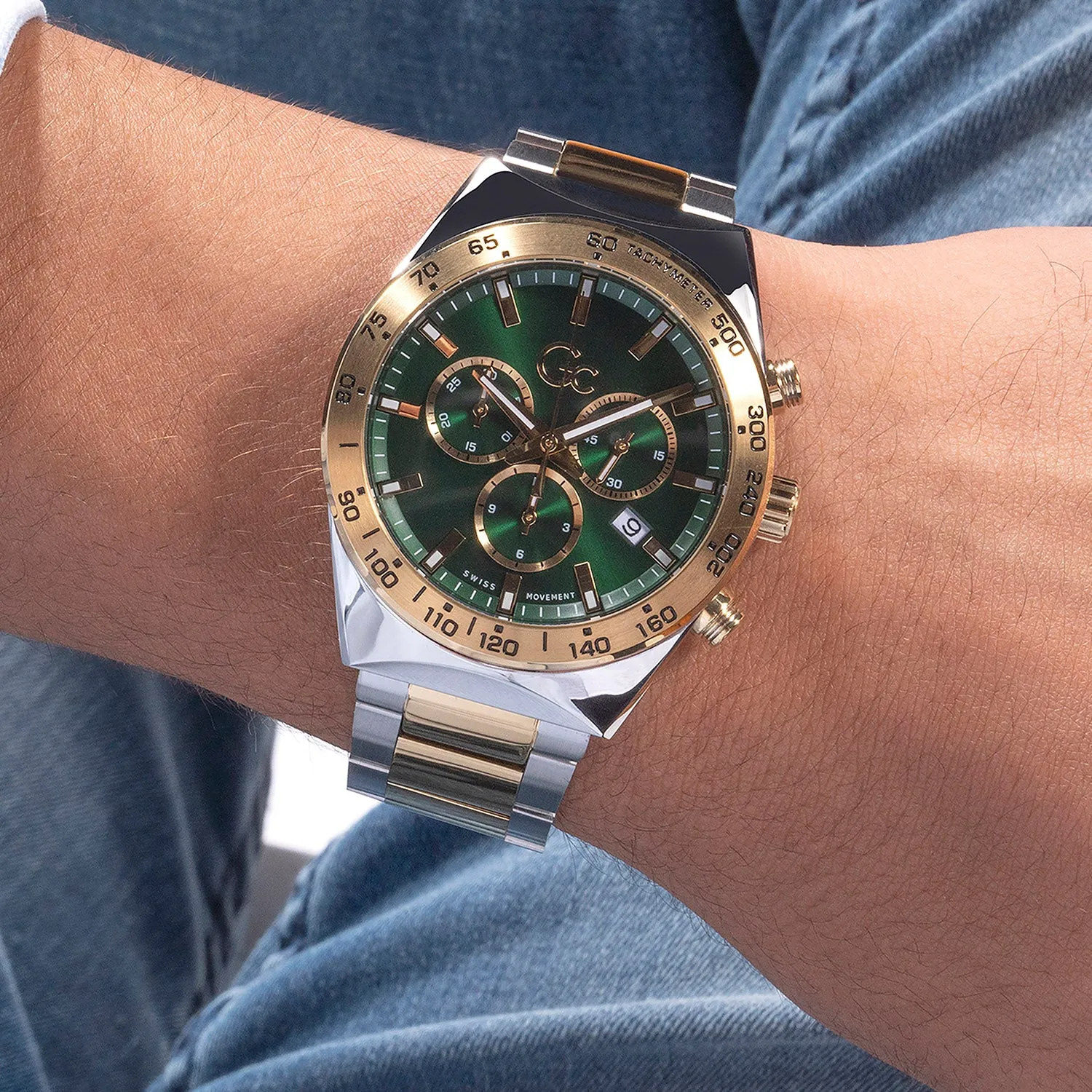 Gc Men's Watch Silver & Gold Tone Case Quartz
