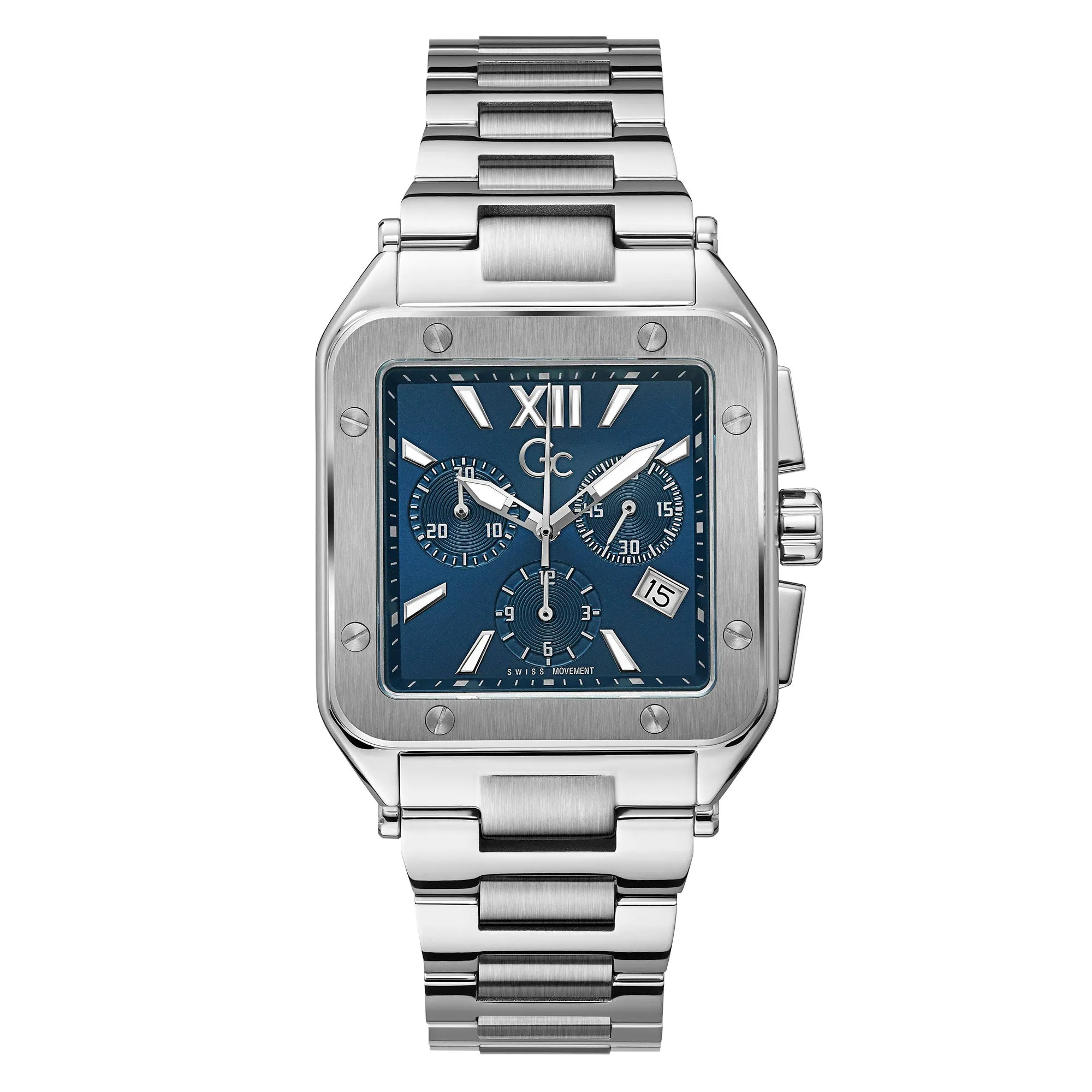 Gc Men's Watch Silver Case Quartz