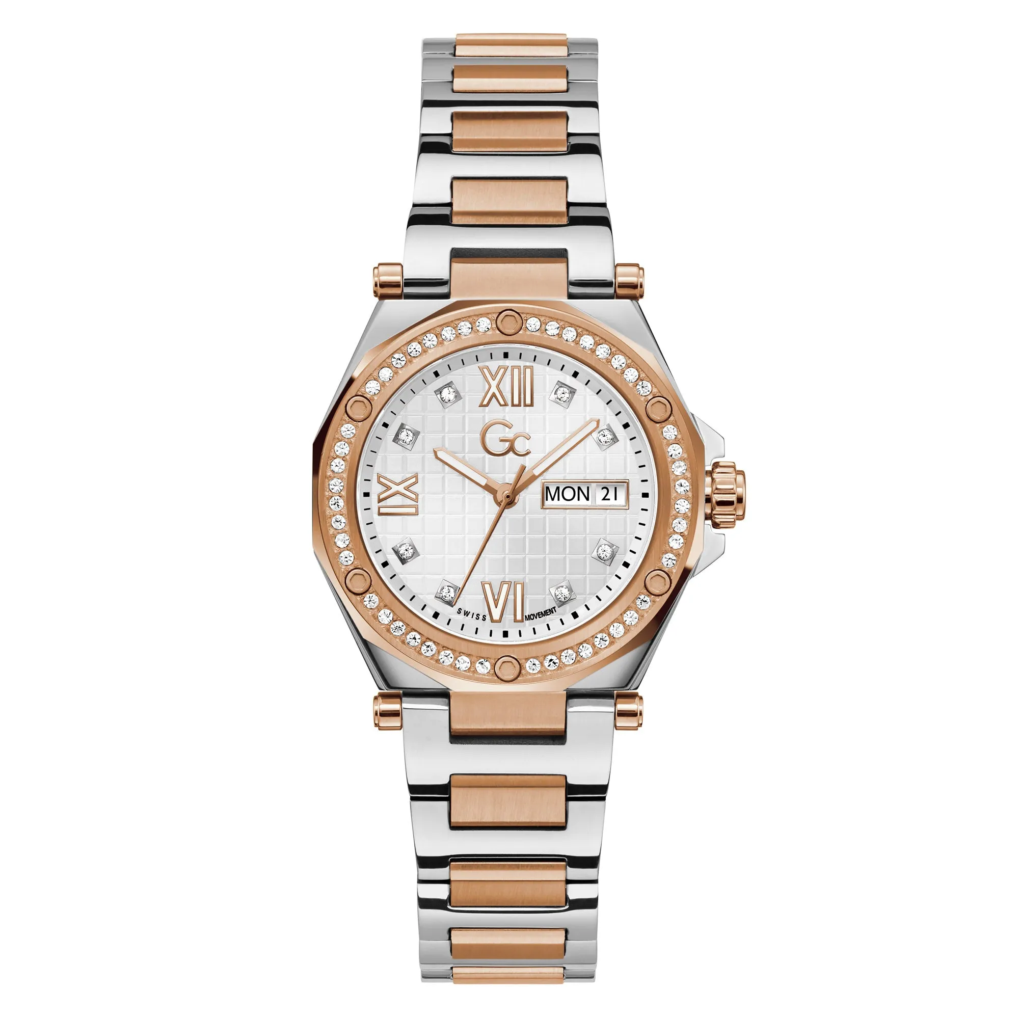 Gc Women's Watch Silver & Rose Gold Tone Case Quartz