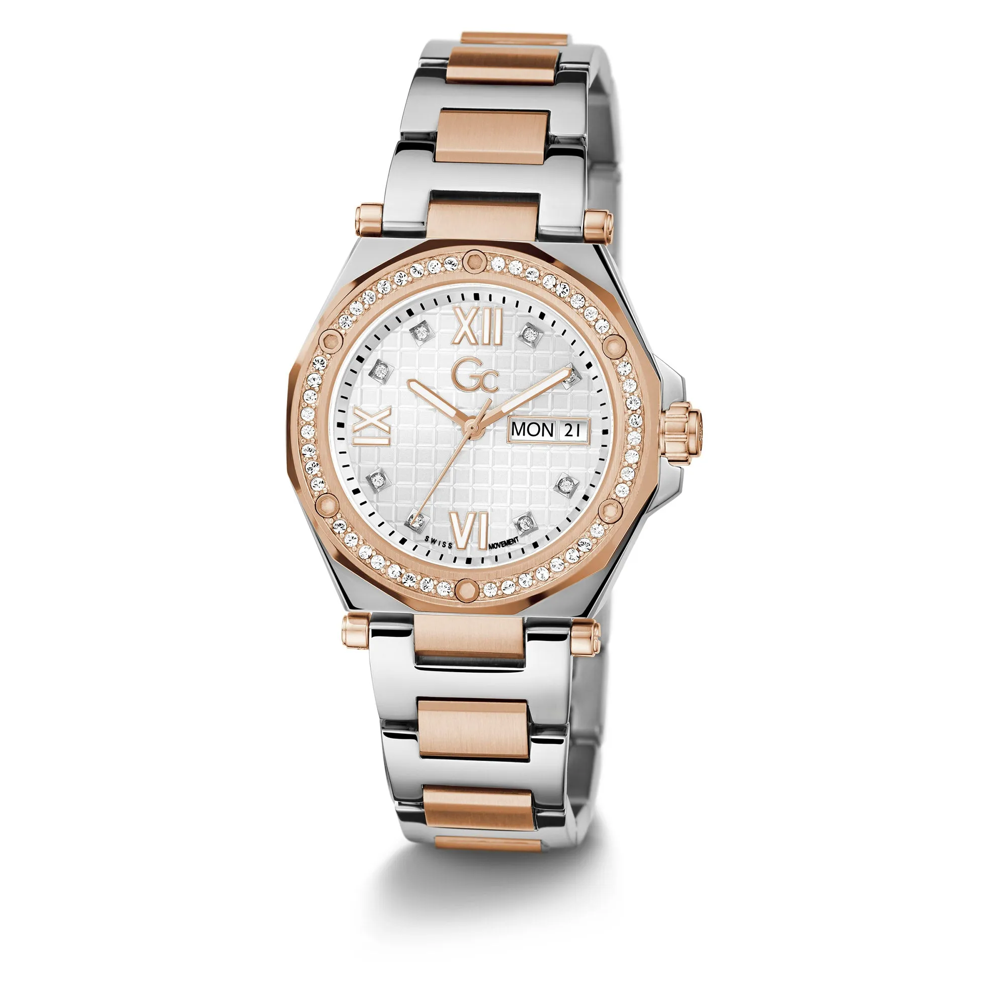 Gc Women's Watch Silver & Rose Gold Tone Case Quartz