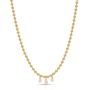 Gold Bead Pearl Drop Necklace