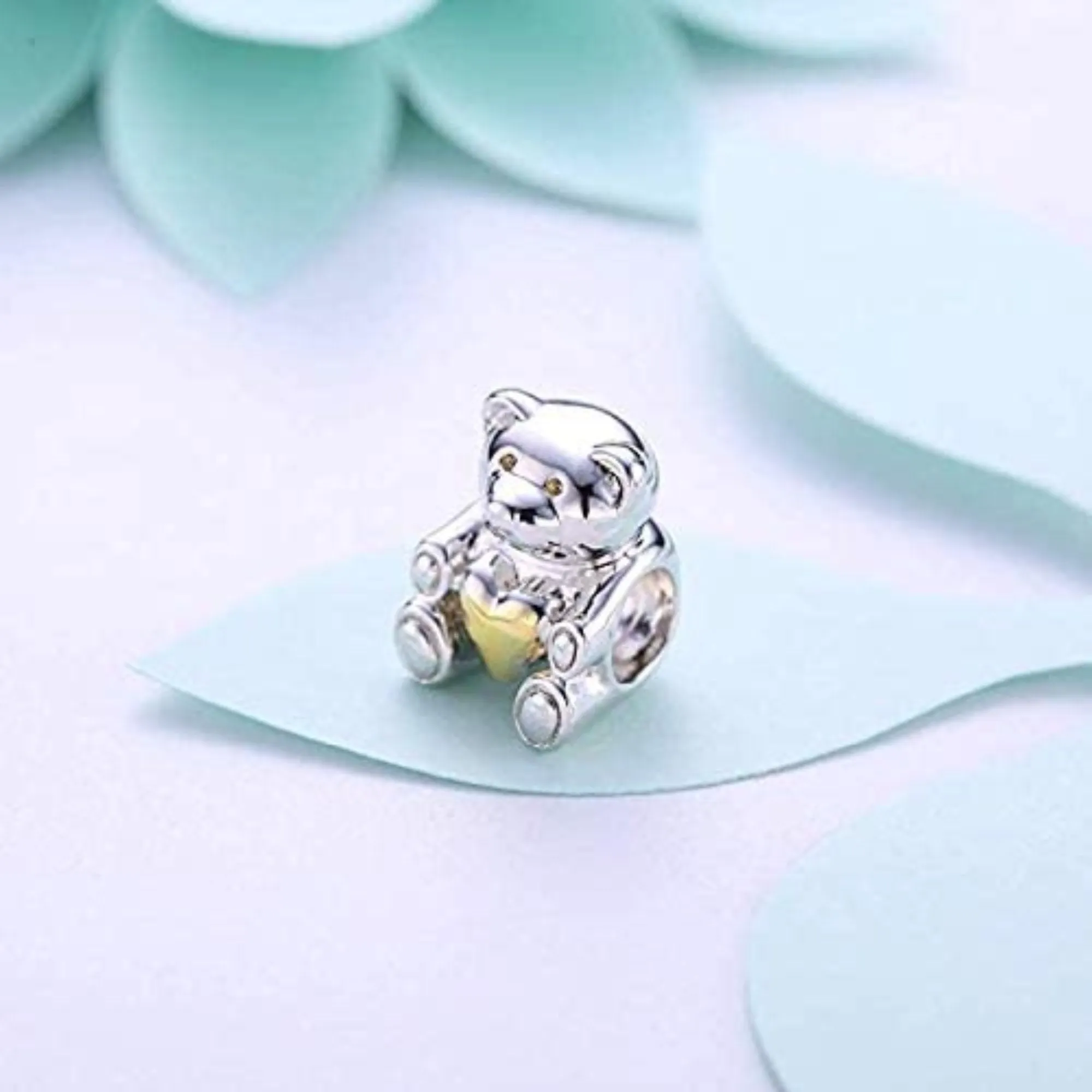 Gold Heart Teddy Bear Bead Charm