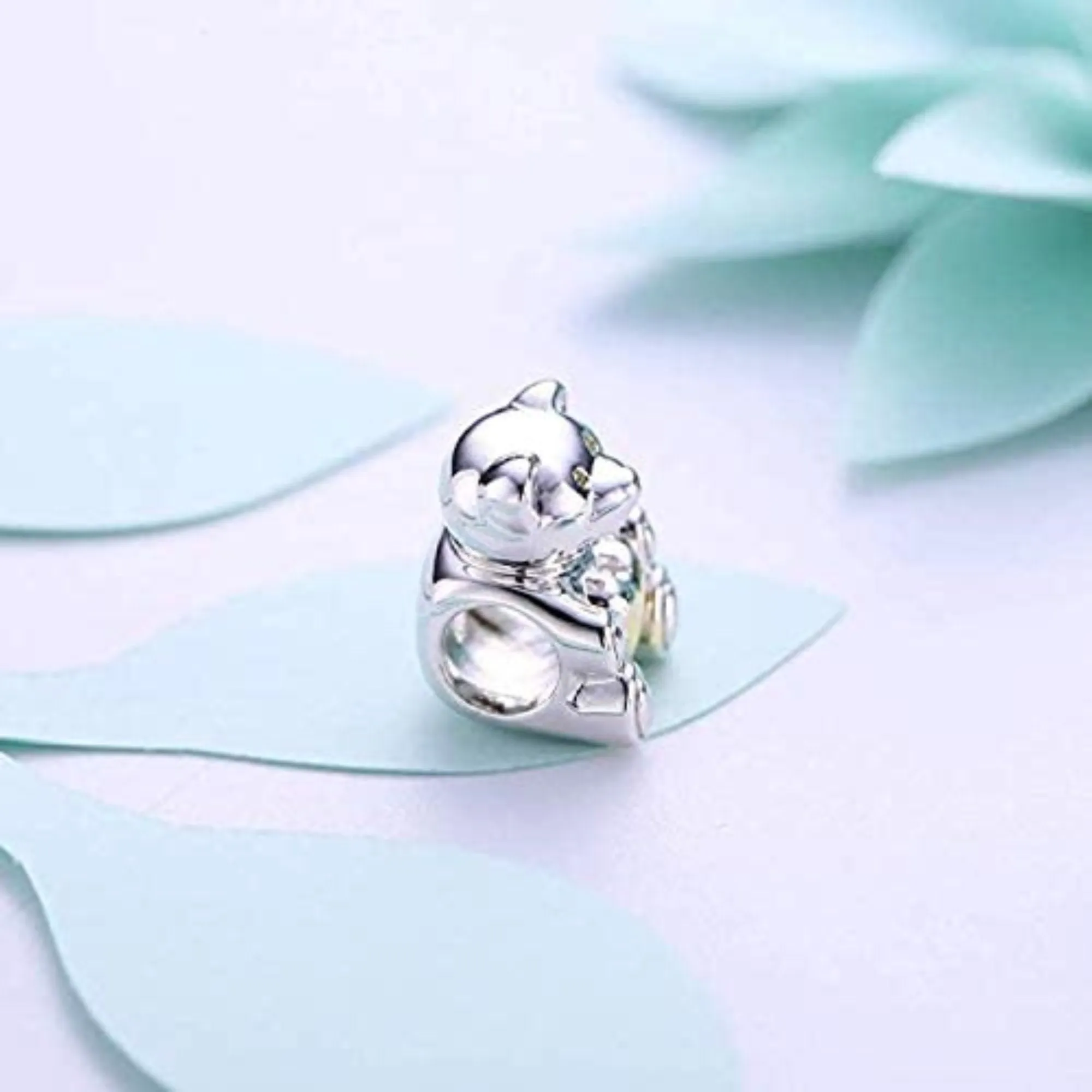 Gold Heart Teddy Bear Bead Charm