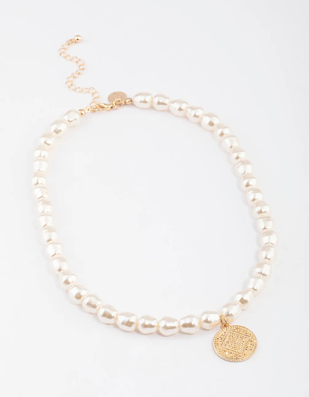 Gold Pearl & Disc Pendant Necklace