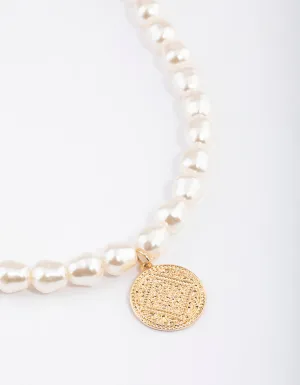 Gold Pearl & Disc Pendant Necklace