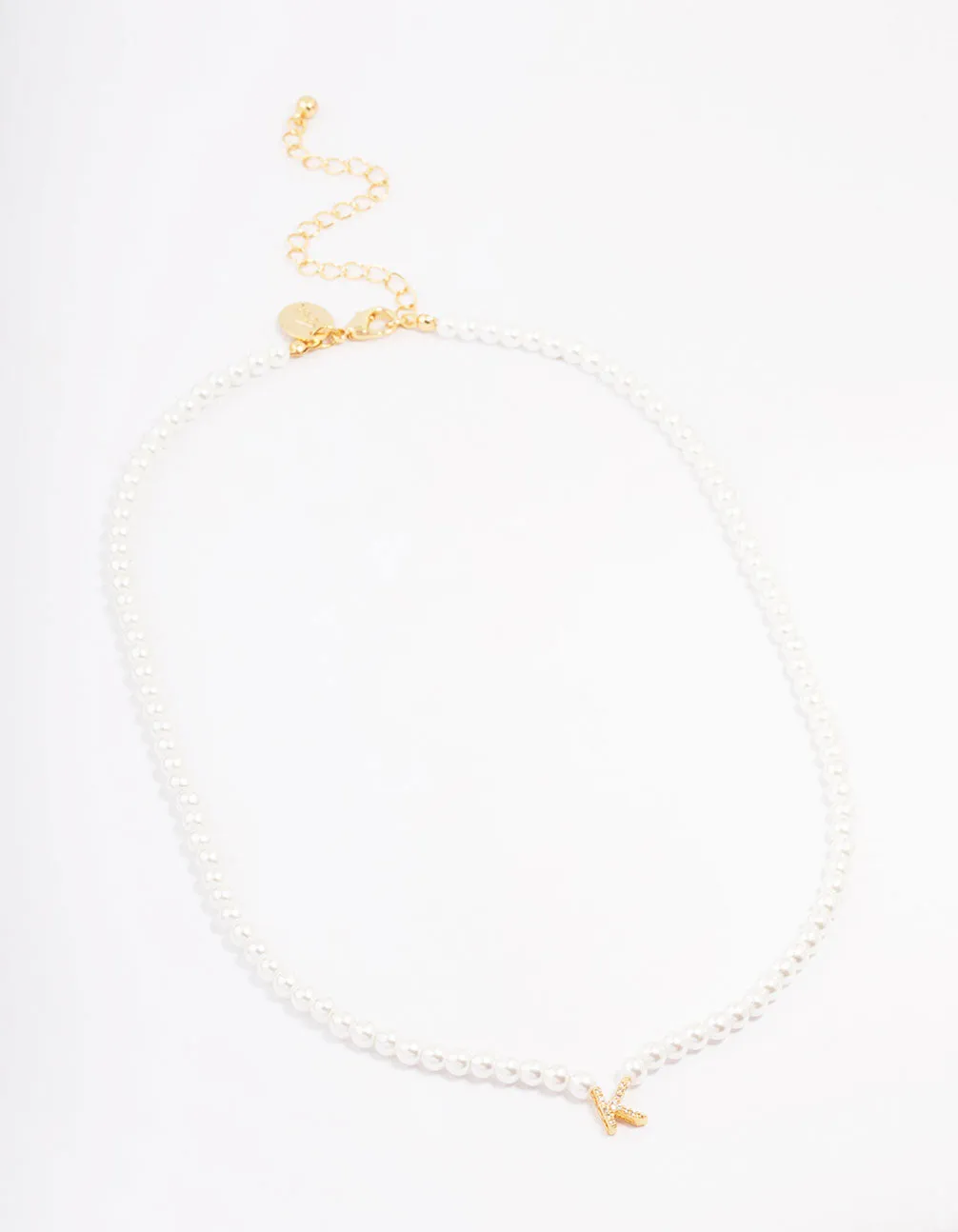 Gold Plated Letter K Initial & Pearl Pendant Necklace