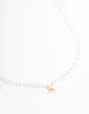 Gold Plated Letter K Initial & Pearl Pendant Necklace