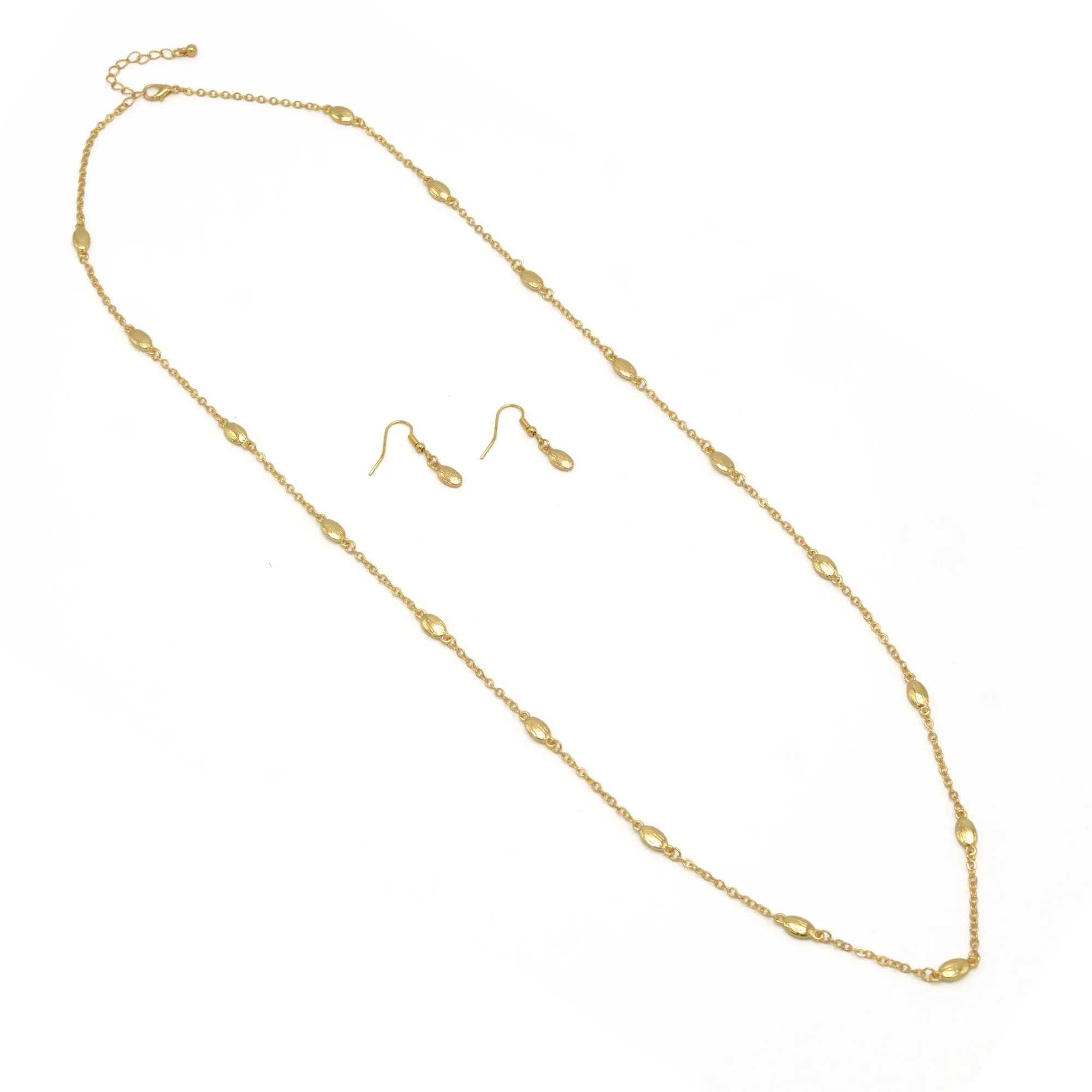 GOLD RICE BEAD NECKLACE AND EARRINGS SET #SQHX091602G (ME10)