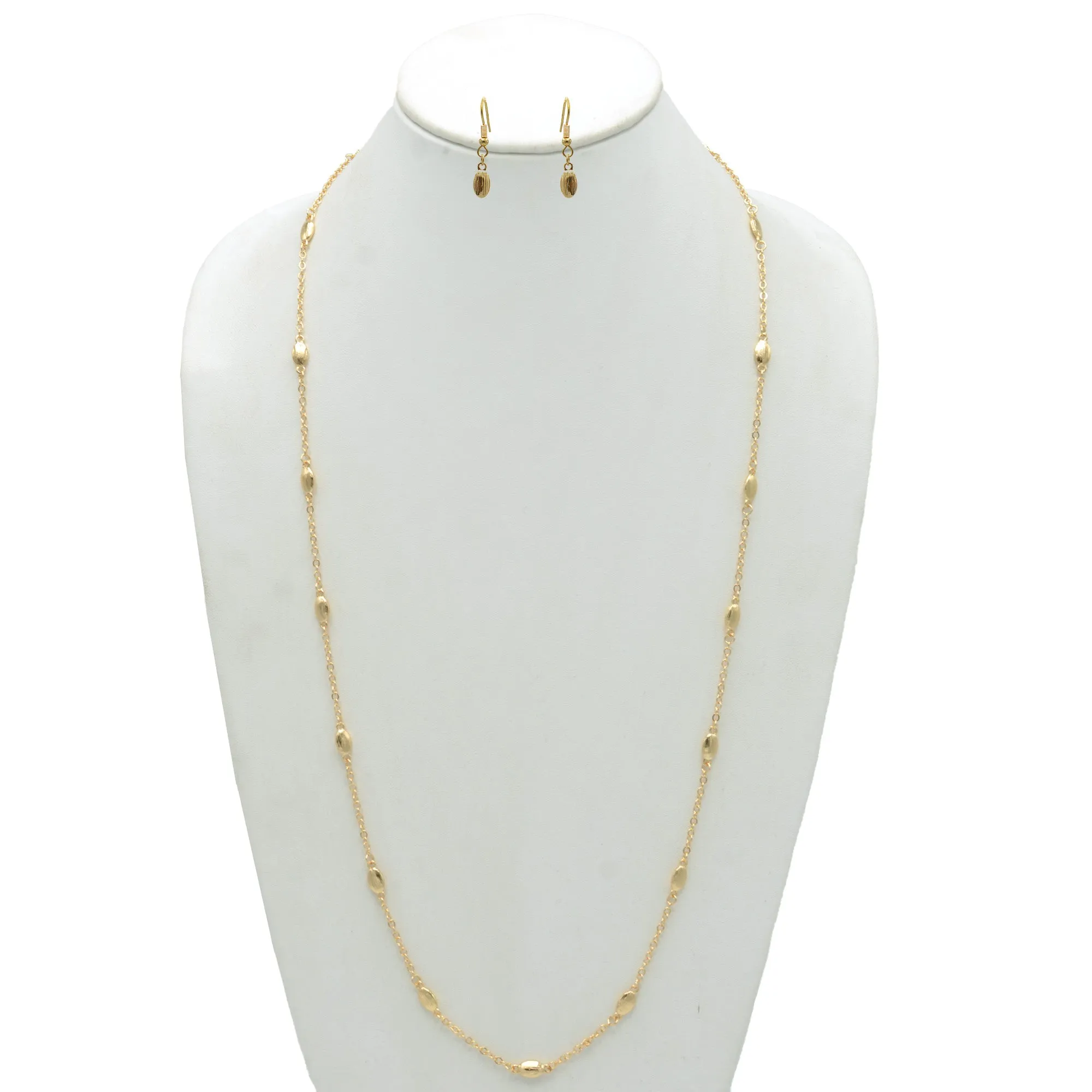GOLD RICE BEAD NECKLACE AND EARRINGS SET #SQHX091602G (ME10)