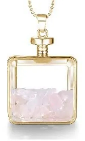 Gold Square Necklace with Light Pink Stones