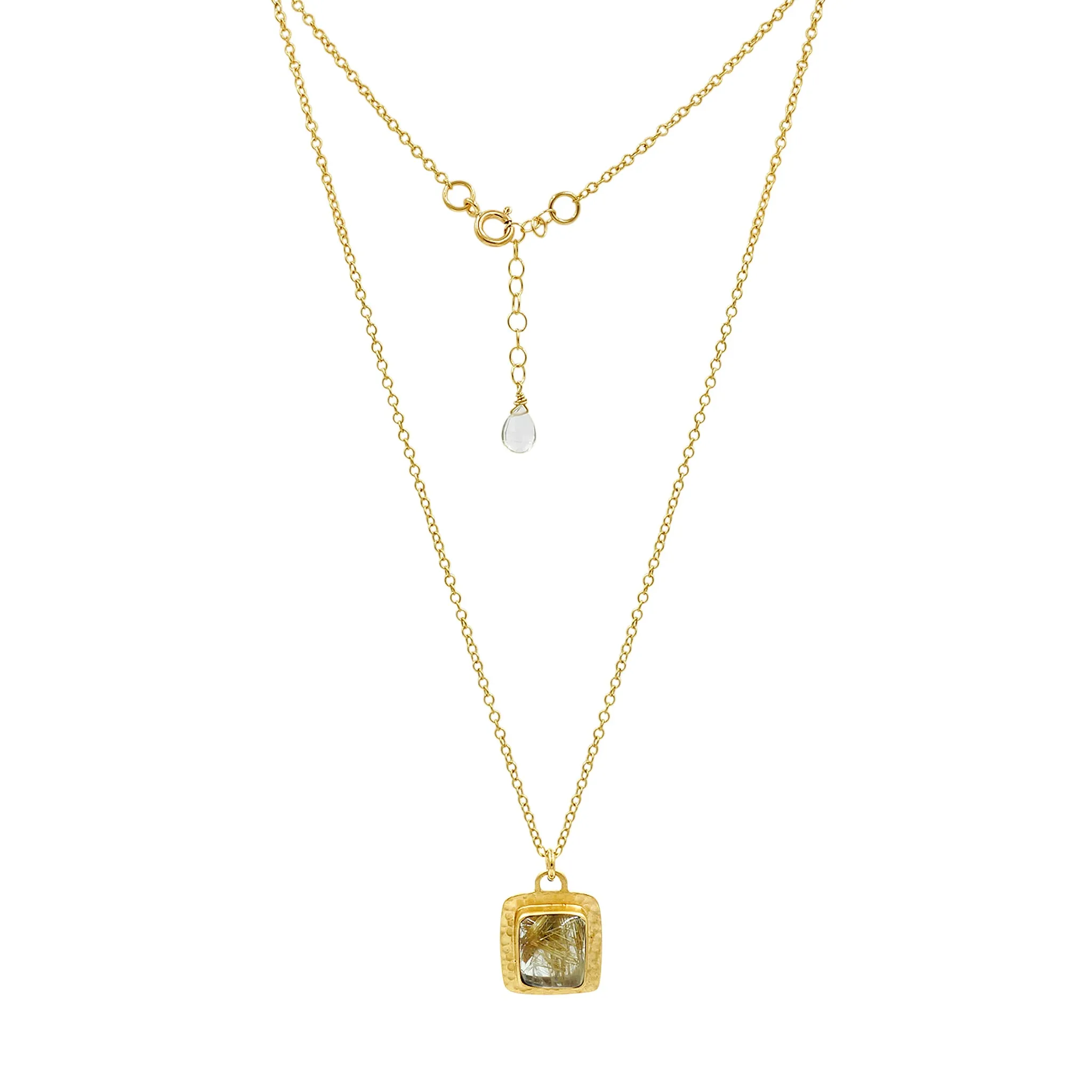 Golden Rutilated Quartz Gold Square Necklace