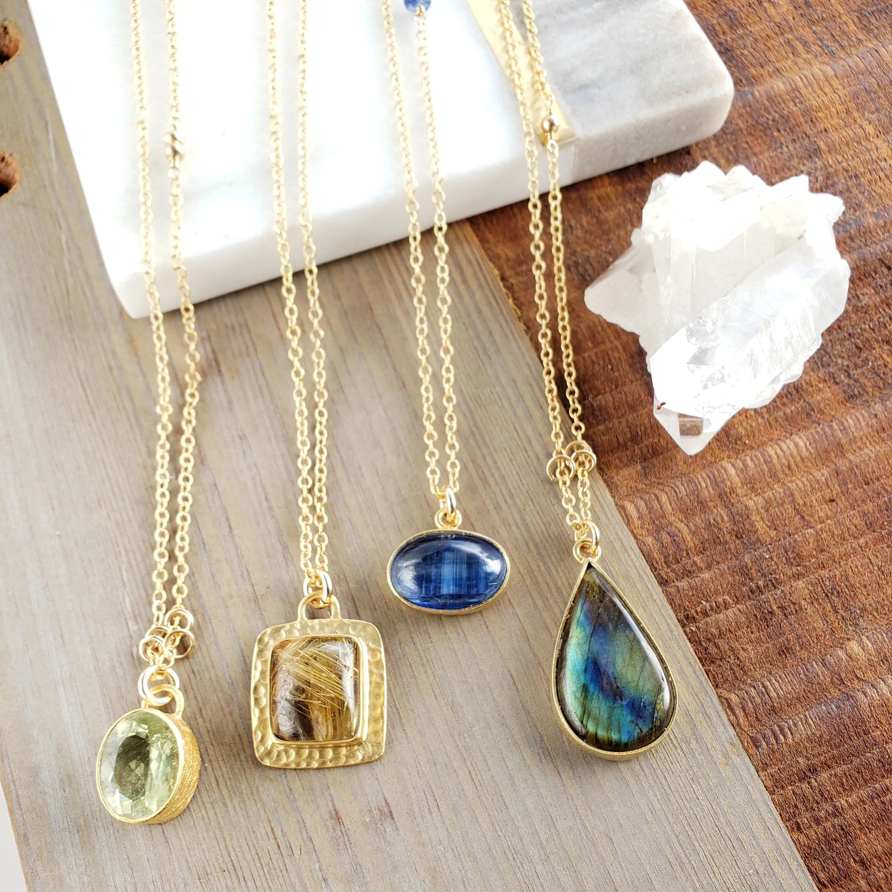 Golden Rutilated Quartz Gold Square Necklace