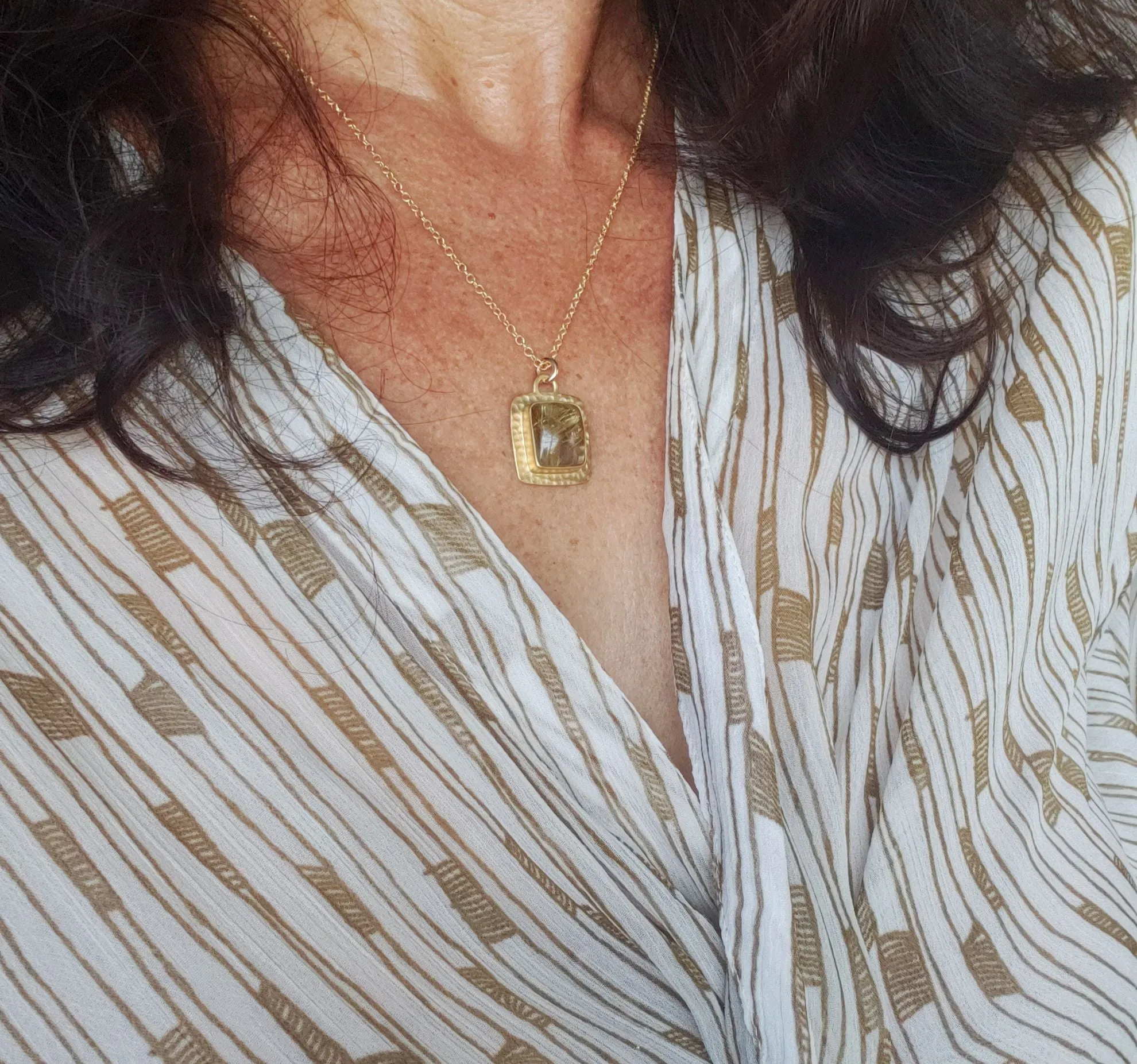 Golden Rutilated Quartz Gold Square Necklace