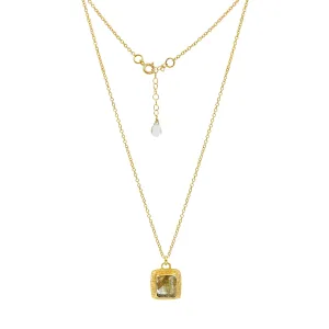 Golden Rutilated Quartz Gold Square Necklace