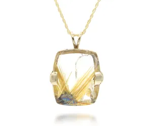 Golden Rutilated Quartz Square Gold Necklace