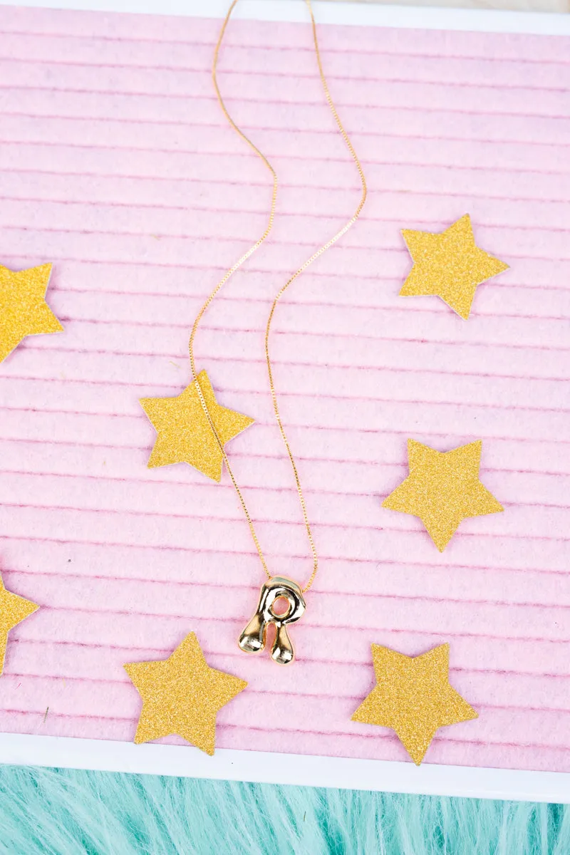 Goldtone Bubble Initial 'R" Necklace