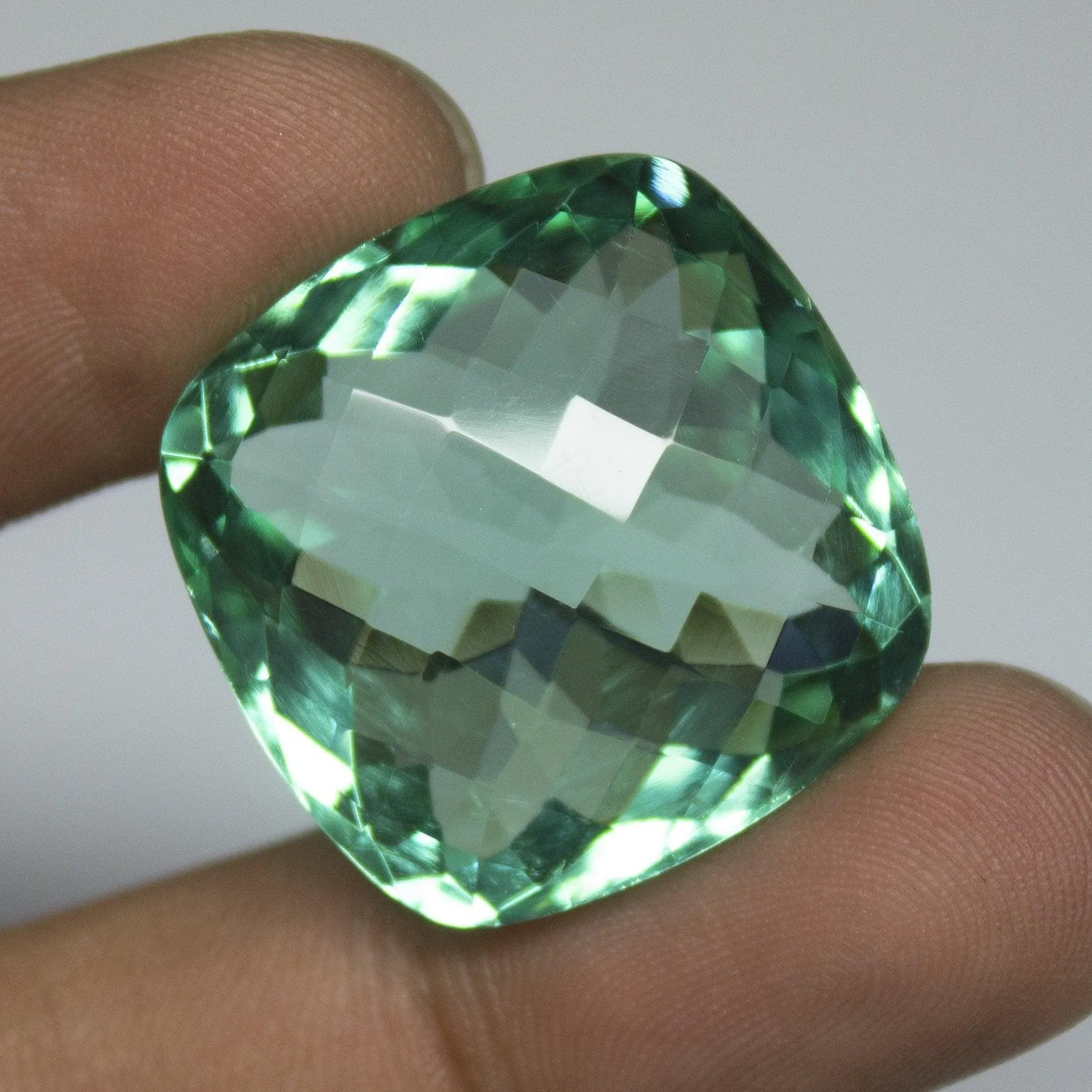 Green Fluorite Quartz Cushion Checker Cut Loose Gemstone, 25x25x14mm 54 aprrox