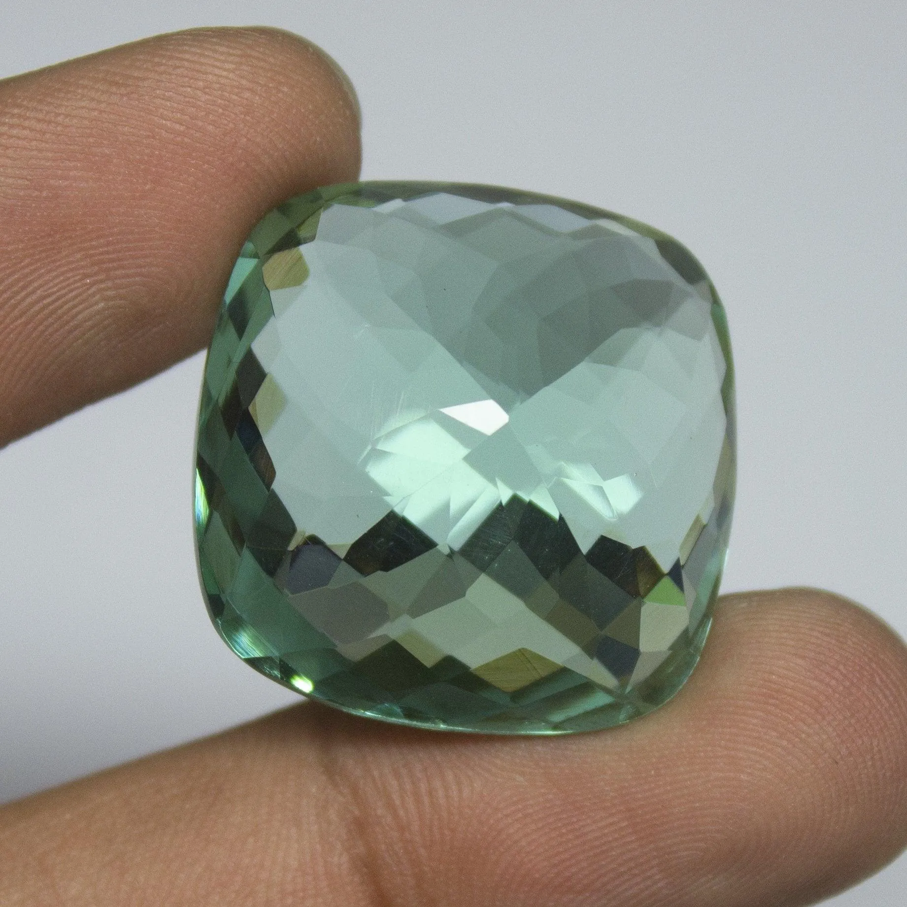 Green Fluorite Quartz Cushion Checker Cut Loose Gemstone, 25x25x14mm 54 aprrox