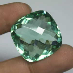 Green Fluorite Quartz Cushion Checker Cut Loose Gemstone, 25x25x14mm 54 aprrox