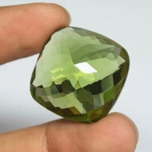Green Peridot Quartz Cushion Checker Cut Loose Gemstone, 25x25x14mm, 54ct