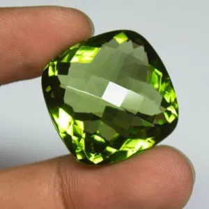 Green Peridot Quartz Cushion Checker Cut Loose Gemstone, 25x25x14mm, 54ct