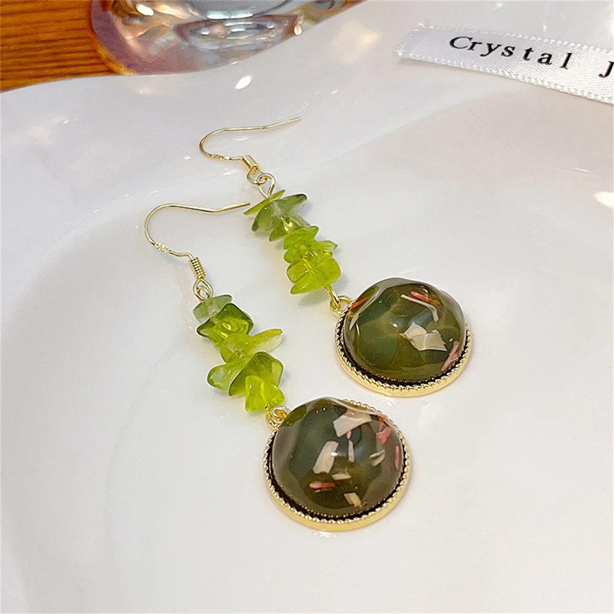 Green Quartz & Resin 18K Gold-Plated Round Drop Earring