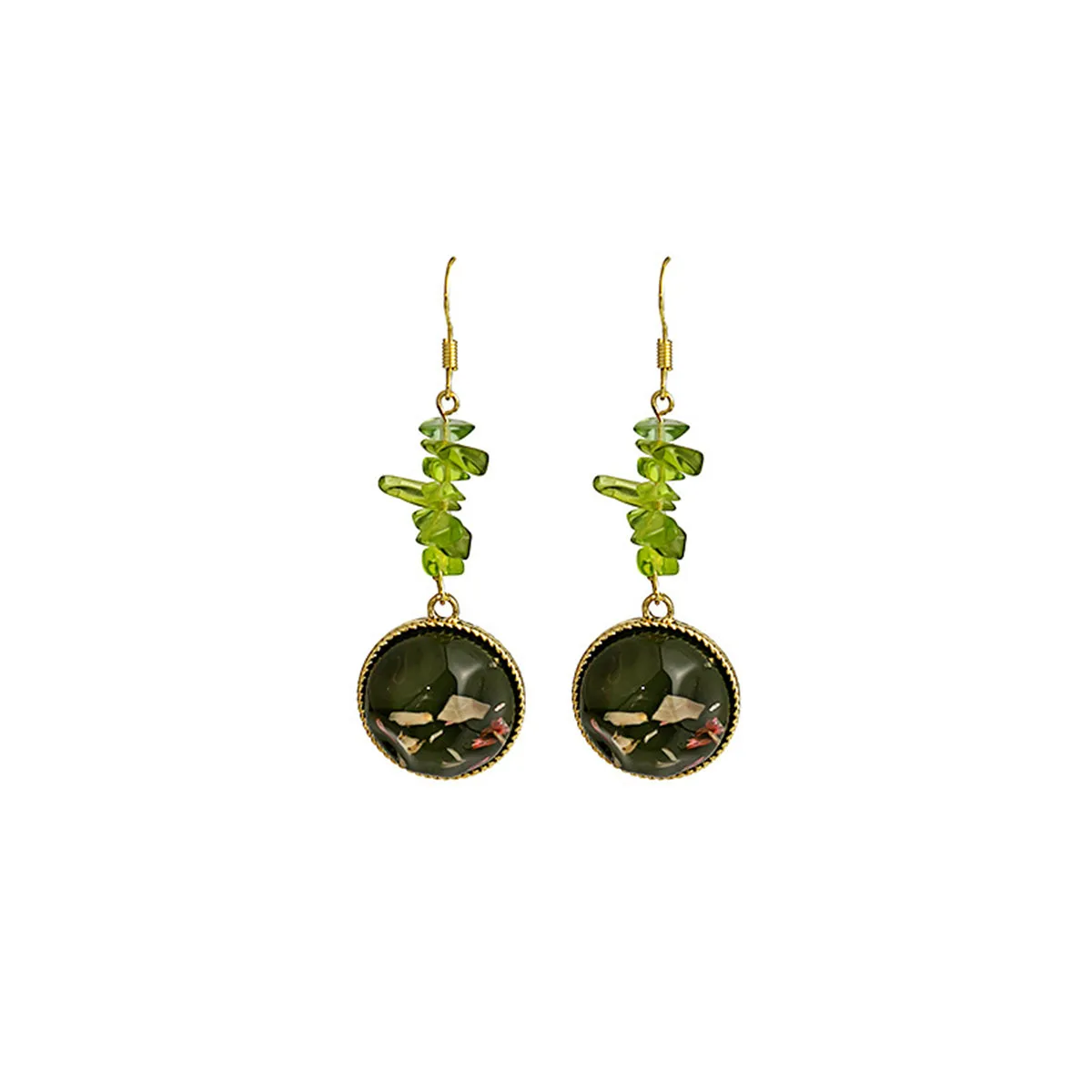 Green Quartz & Resin 18K Gold-Plated Round Drop Earring