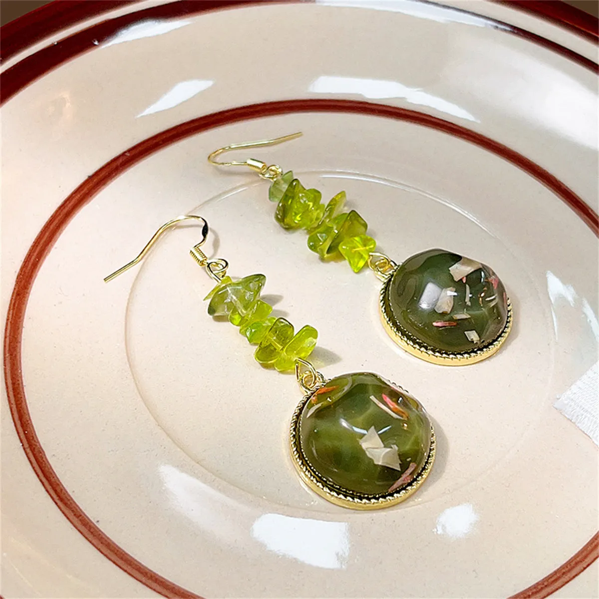 Green Quartz & Resin 18K Gold-Plated Round Drop Earring