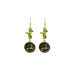 Green Quartz & Resin 18K Gold-Plated Round Drop Earring