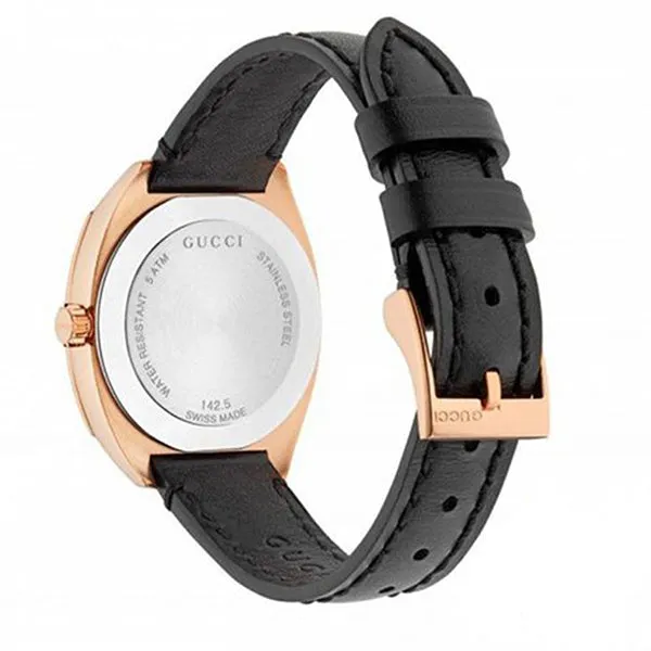 Gucci GG2570 Black Leather Black Dial Quartz Watch for Ladies- GUCCI YA142509