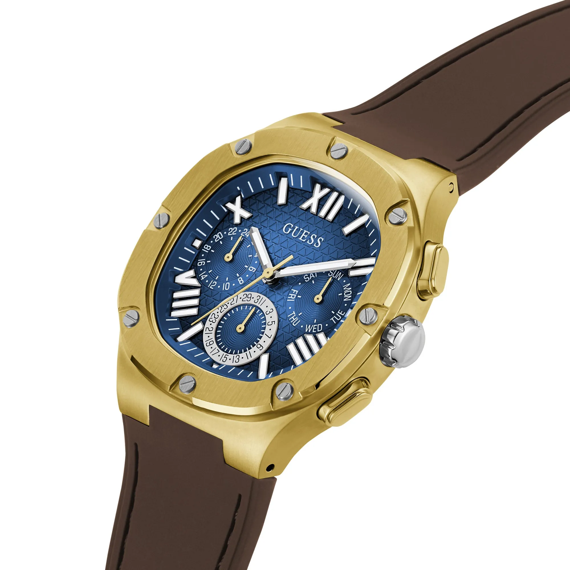 Guess Men's Watch Blue Dial Gold Tone Case Quartz