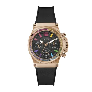 Guess Women's Watch Black Dial Rose Gold Tone Case Quartz