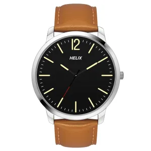 Helix By Timex Black Round Analog Leather Watch Men -TW039HG09
