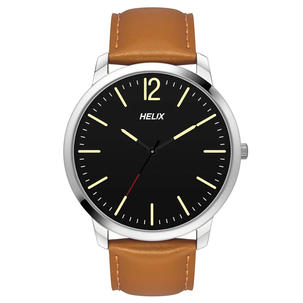 Helix By Timex Black Round Analog Leather Watch Men -TW039HG09