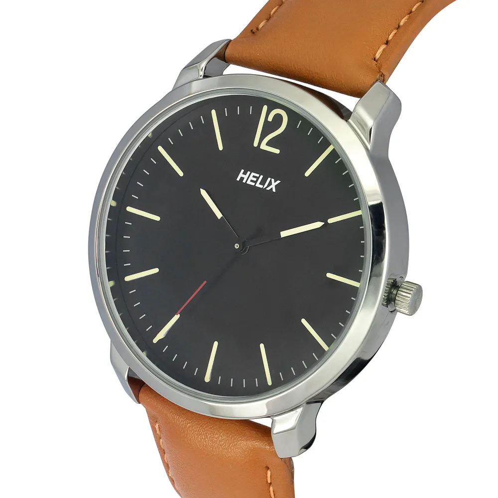 Helix By Timex Black Round Analog Leather Watch Men -TW039HG09