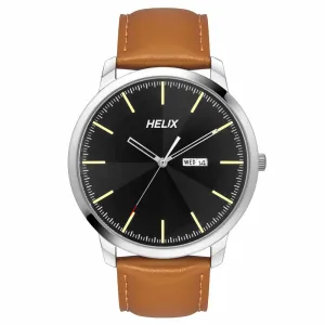 Helix By Timex Black Round Analog Leather Watch Men -TW039HG12