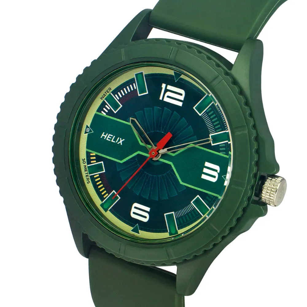 Helix By Timex Green  Round Analog Silicone Watch Men -TW033HG18
